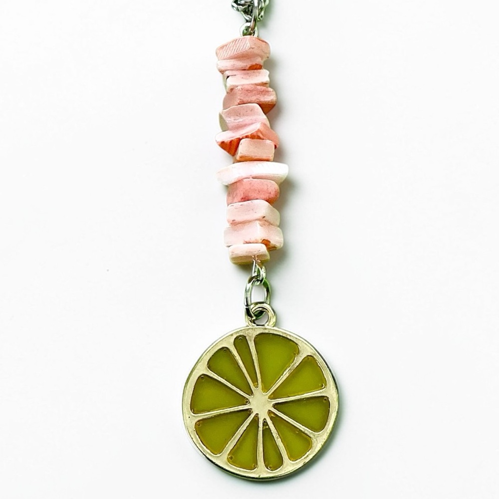 🆕 Enamel Lemon Slice and Gemstones Pendant Necklace-Stainless Steel
